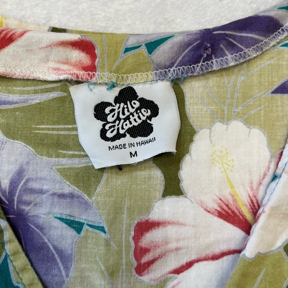 Vintage Hilo Hattie Hawaiian Floral Cotton Romper Green Purple Hibiscus - Picture 9 of 17